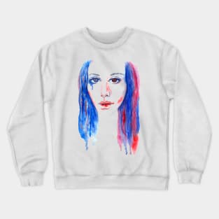 Watercolor portrait of rainbow girl with heterochromia Crewneck Sweatshirt